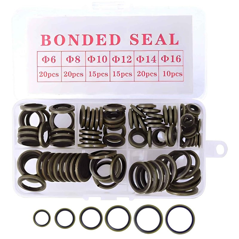 GOFIRA 100 Pieces NBR Metal Bonded Sealing Washer Kit 6 Varieties(M6,M8,M10,M12,M14,M16) for Automotive,Pumps,Fuel Systems,Valves,Compressors Fitting Seal Leak Repair,Black Color - Image 1
